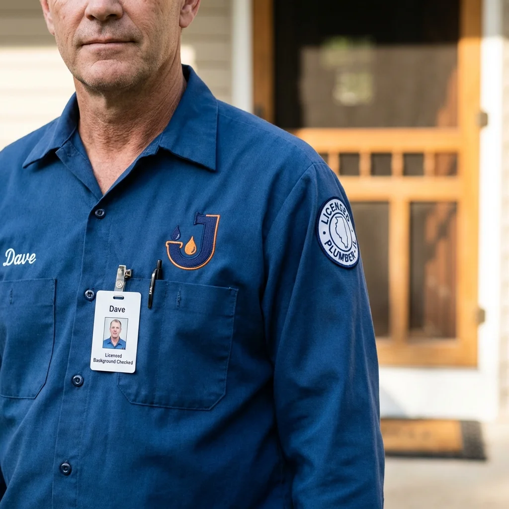 Licensed plumber showing ID badge in Florence, OR